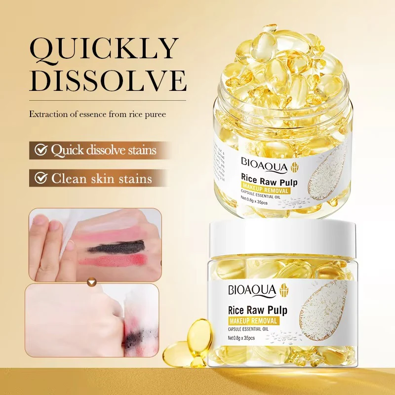 BIOAQUA Rice Raw Pulp Makeup Removal Capsule Essential Oil - 0.8g x 35 Capsules - Image 3