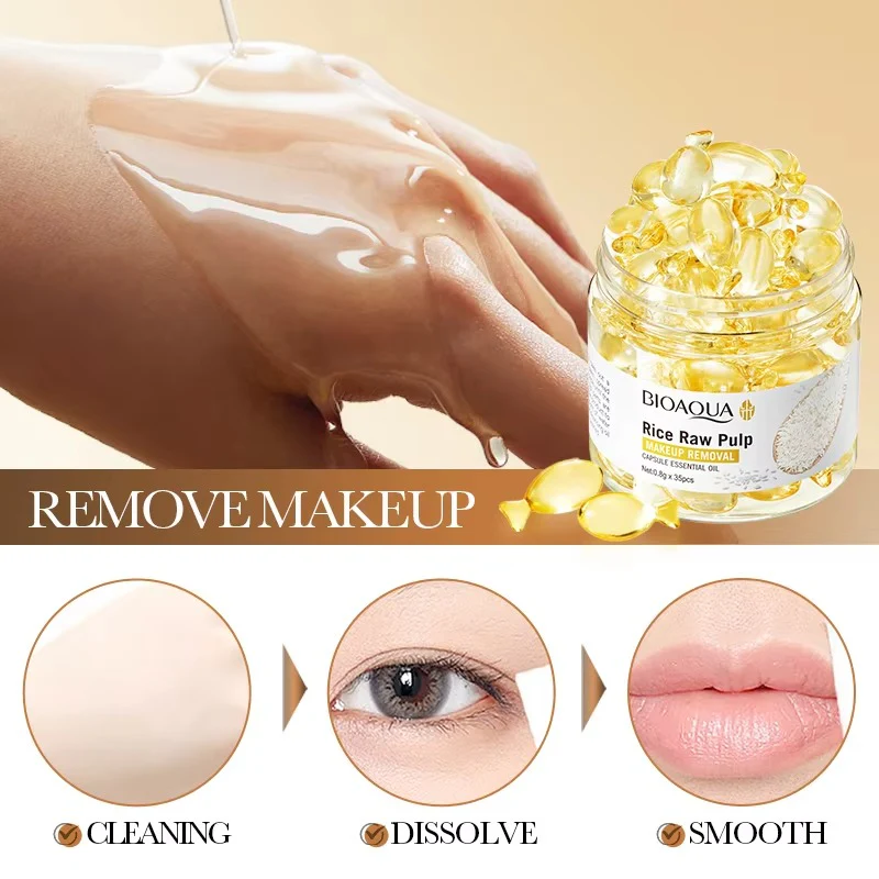 BIOAQUA Rice Raw Pulp Makeup Removal Capsule Essential Oil - 0.8g x 35 Capsules - Image 4